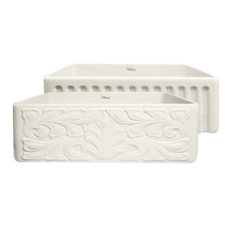 Whitehaus Rvrsbl Sink W/ A Gothichaus Swirl Design Front Apron On One Side, Bsct WHFLGO3018-BISCUIT